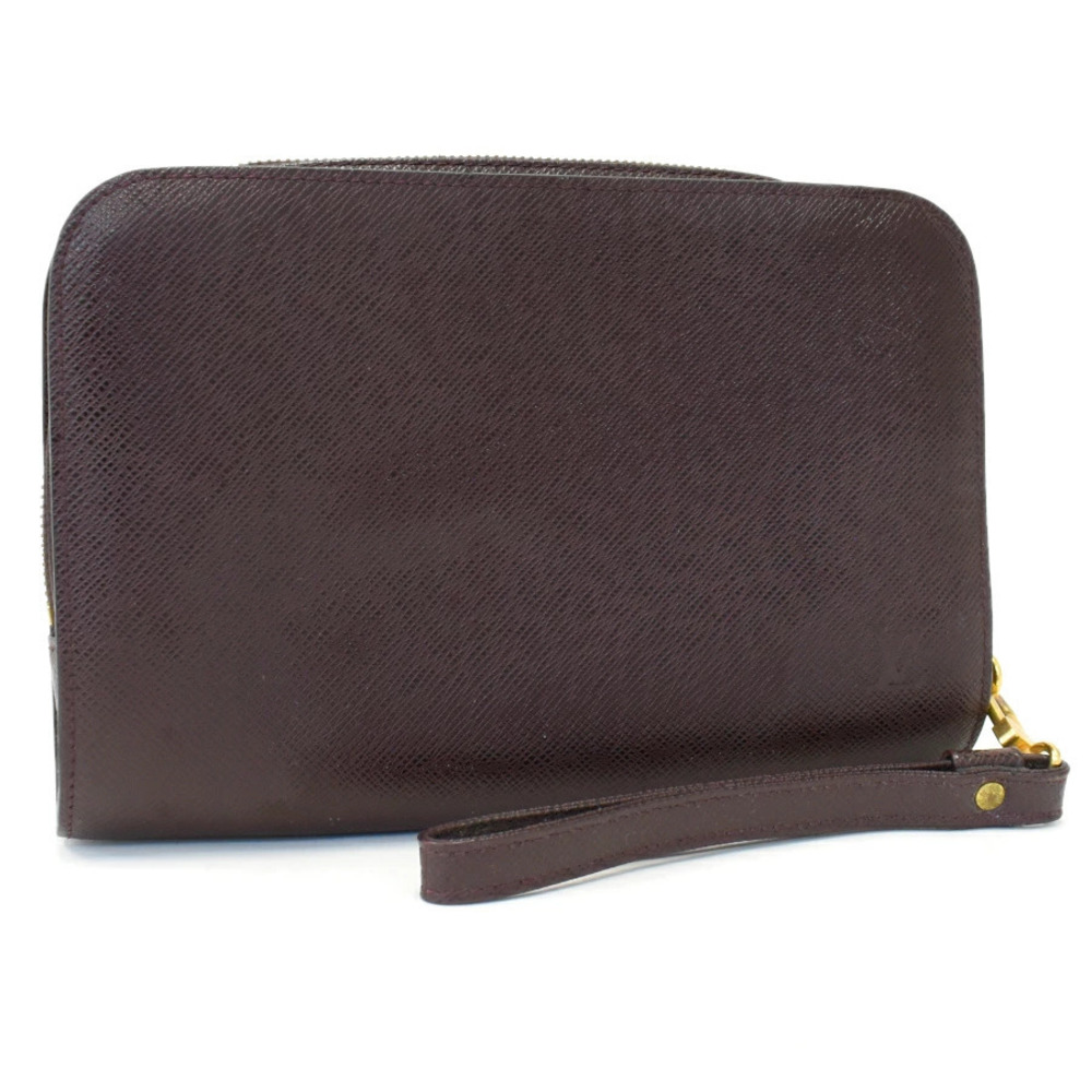 Louis Vuitton Baikal Clutch Shoulder Bag Taiga Leather Acajou Wristlet Pochette